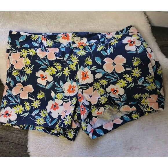Gap Chino Shorts Floral Womens Size 6 Casual Blue Stretch Pockets - Picture 1 of 11
